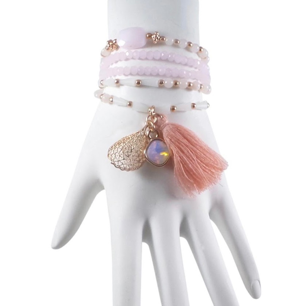 Stretch Tassel Beaded NecklaceBracelet - Pink 8$